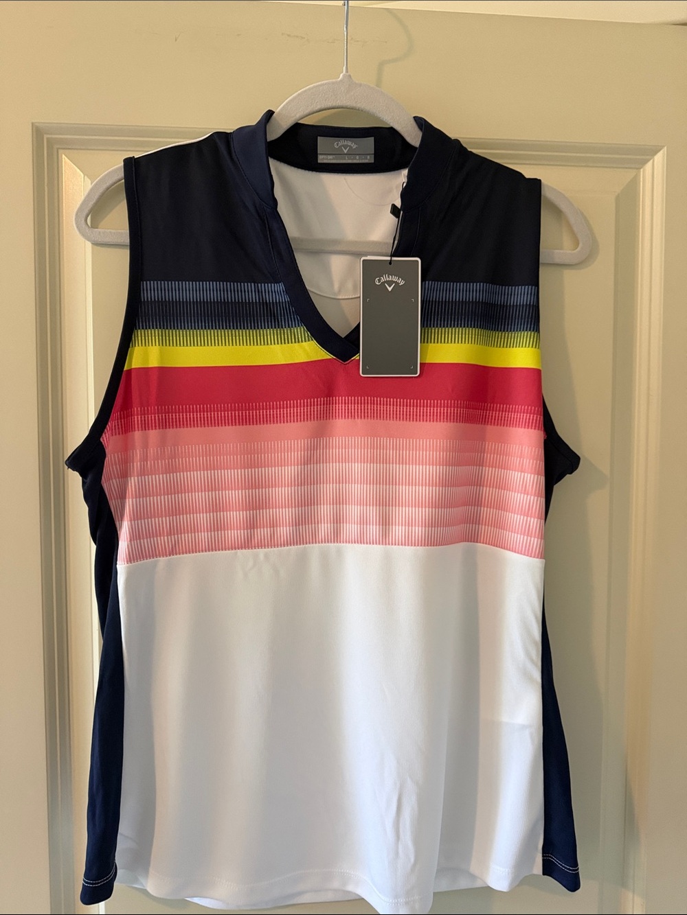 NWT Callaway Navy, White & Pink Gradient Sleeveless Golf Polo size L